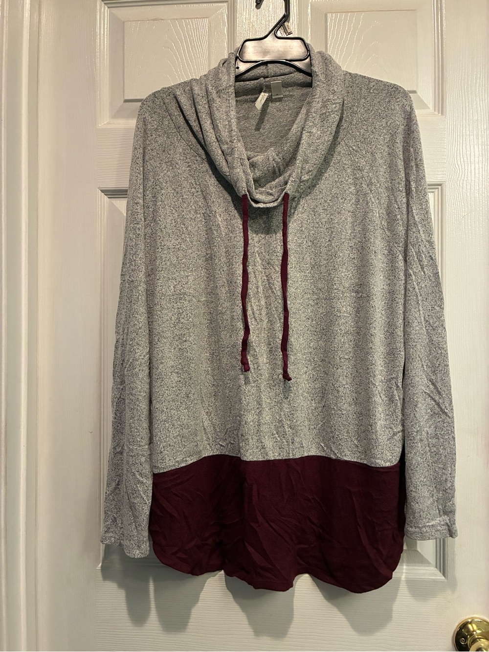 Cato Active Gray and Burgundy Cowl Neck Pullover